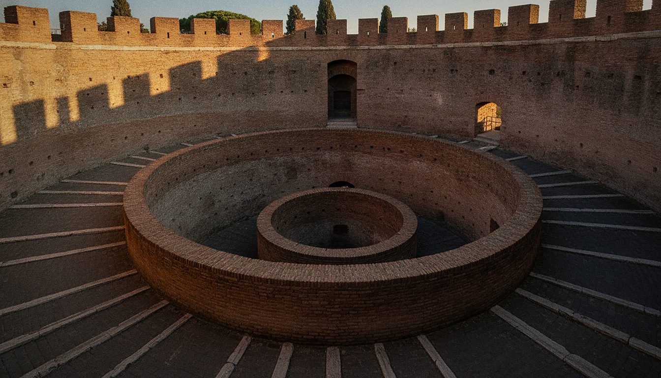 El núcleo circular de ladrillo del mausoleo de Adriano visto desde las murallas del Castillo de Sant'Angelo