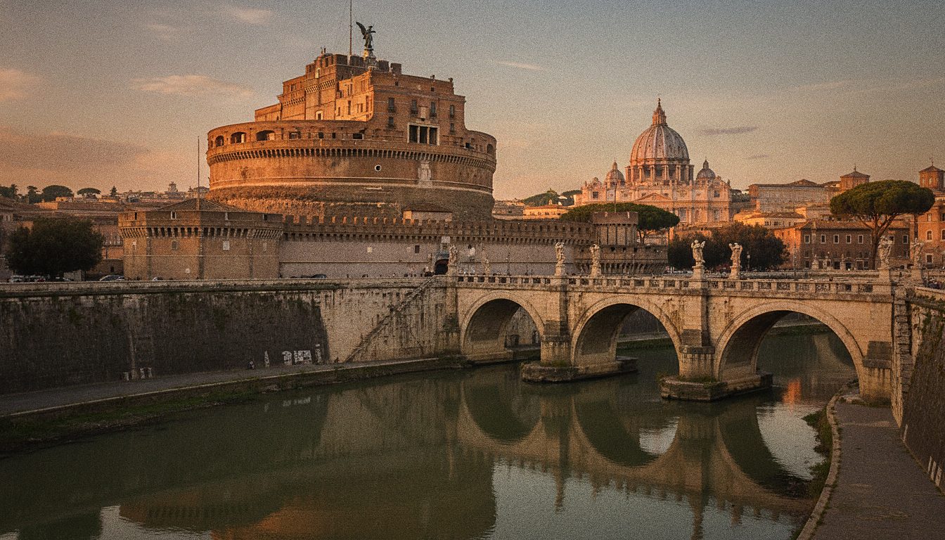 El Castillo de Sant'Angelo sobre el Tíber con la cúpula de San Pedro al fondo
